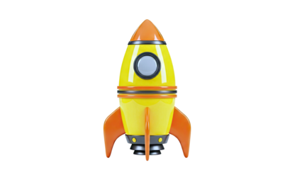 3D Render of a Yellow and Orange Cartoon Rocket Ship