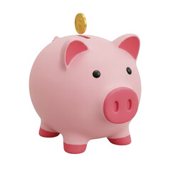 3d rendered pink piggy bank with a gold coin