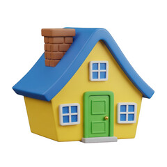 3d rendered cozy house with blue roof and green door