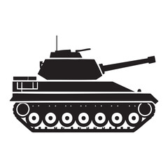 Fototapeta premium Black silhouette of a military tank with long gun
