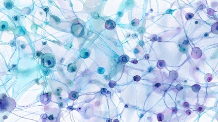 Futuristic neural network illustration connects data flows in serene blue violet gradients