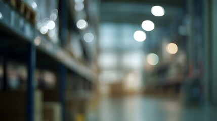 Obraz premium Spacious warehouse interior glows with soft light a modern industrial backdrop for logistics and business concepts