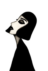 Stylized woman profile portrait isolated on transparent background, minimalist fashion illustration of woman with expressive pose, modern female character for branding, editorial design, posters, webs © Paul Antara