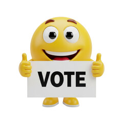3d rendered happy emoji holding vote sign