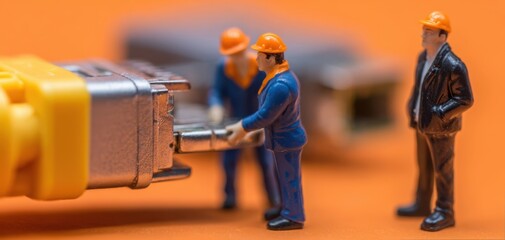 The USB Connector with Miniature Construction Workers Repairing a Technology Cable