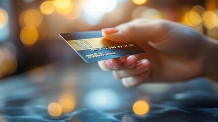 Secure online shopping with payment card in hand financial transaction security digital banking consumer finance.