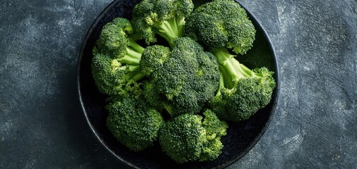 The Broccoli Bowl With Fresh Green Florets On A Dark Textured Background