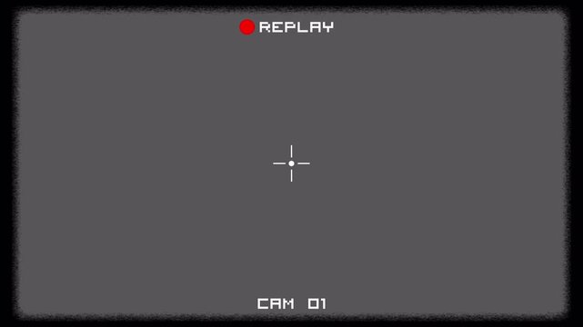 Camera Screen Recording Replay Sign Icon Overlay With Red Replay Dot Top Center Cam Zero One Text Bottom Center Heavy Film Grain Noise Black Film Border On Transparent Background Alpha Channel