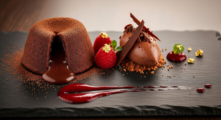 Gourmet Dark Chocolate Dessert on Slate Surface
