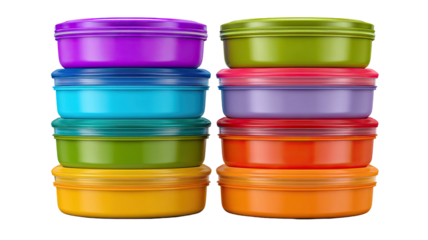 Vibrant colorful stackable food container set for kitchen storage, meal prep, organization, airtight lids, versatile reusable plastic containers