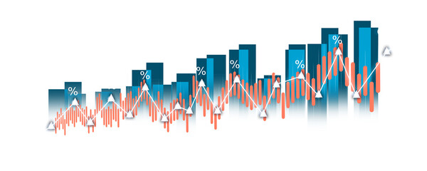 Abstract Business Growth Bar Chart with Upward Trending arrows concept isolated on plain white background, ready to copy and paste, business growth concept