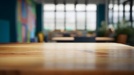Inviting classroom workspace with warm wood table bathed in soft daylight inspiring learning and creativity