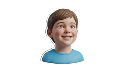 3D cartoon boy with brown hair and blue shirt