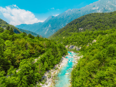 Rafting on soca river. Soca river near Kobarid, Triglav National Park, Slovenia