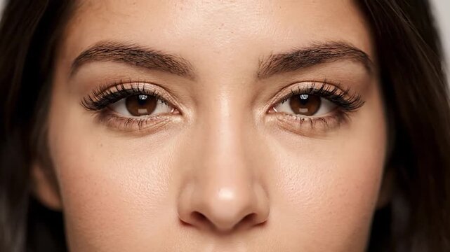 Close up of a woman's brown eyes and defined eyebrows