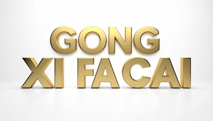 Luxury typography 'Gong Xi Fa Cai' in refined font with champagne gold satin finish displayed prominently
