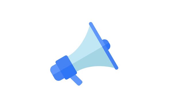 Animated megaphone making announcement isolated on white background