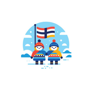 flat vector illustration of two figures holding sami flags