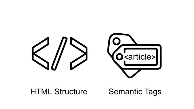 Web Development Icons Representing HTML Structure and Semantic Tags for Coding and SEO Optimization