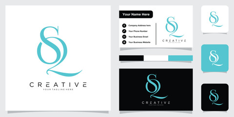 Luxury SQ or QS Initial Monogram Text Letter Logo Design