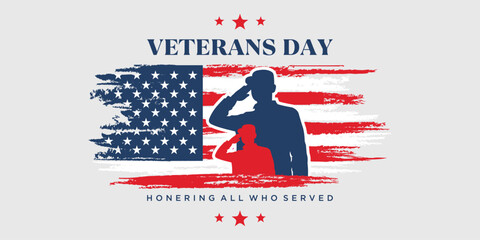 Veterans Day Background Design. Honoring all who served. Greeting Card Banner, Poster, Vector Illustration.