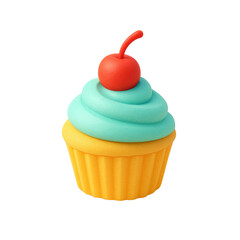 3D icon, A Cupcake with frosting and cherry icon, in bright pastel colors
