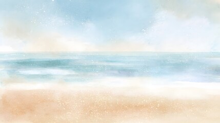 Dreamy watercolor beach illustration serene seascape soft pastel hues commercial stock art peaceful coastal scene © decorator