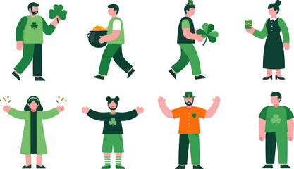 Fototapeta premium St. Patrick's Day characters with shamrocks and gold