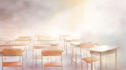 Inviting watercolor classroom illustration evokes calm back to school serenity and gentle learning moments
