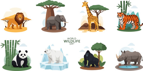 Wildlife animals collection with transparent background © Pandaman1102