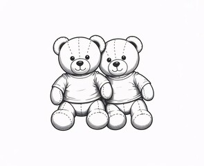 Obraz premium Cute teddy bears sitting together in black and white illustration.
