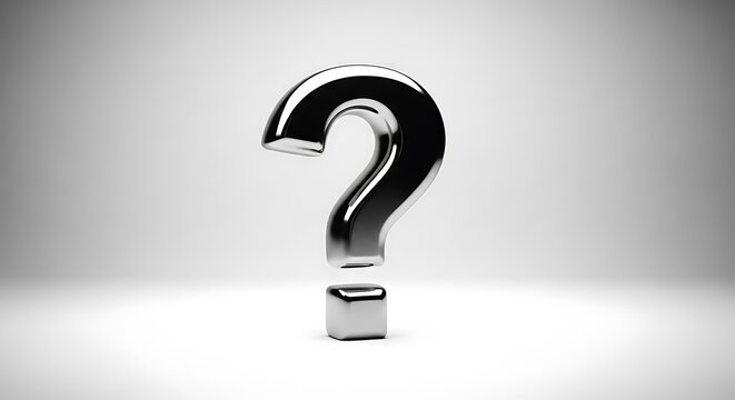 Silver Question Mark on White Background.