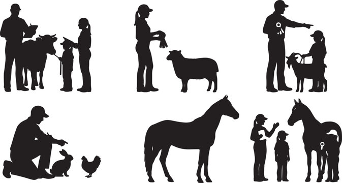 5 Black Solid Silhouettes of Livestock Judges