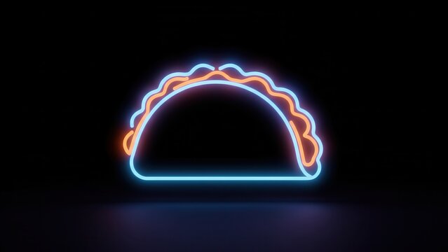 Vibrant glowing neon taco sign illuminating a dark culinary abstract background with electrifying