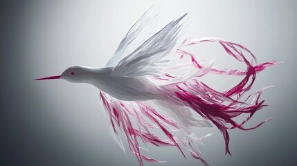 Elegant Magenta-Tailed Hummingbird Gliding Through Ethereal Gradient Light with Ribbons