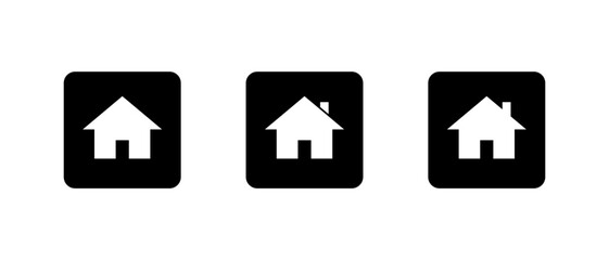 House and home icon set in black square. Real estate, residence, and property symbol