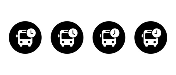 Bus schedule icon set in black circle. Public transportation time and departure symbol