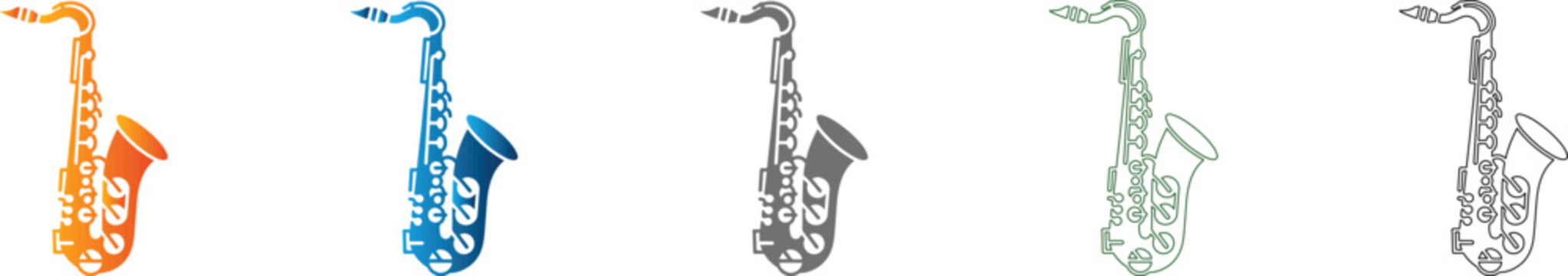 Saxophone music instrument icon set, flat design vector