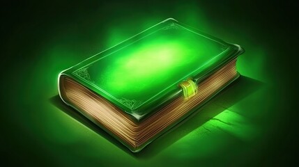 Emerald Green Glowing Ancient Spellbook Radiating Powerful Magical Energy and Hidden Mystery