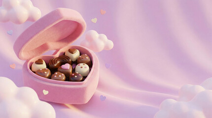 Cute 3D Pink Velvet Heart Shaped Chocolate Box with Assorted Truffles