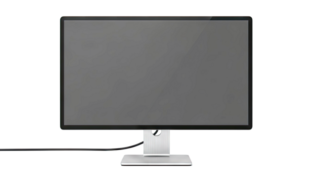 Modern computer monitor with sleek silver stand and black cable - Powered by Adobe