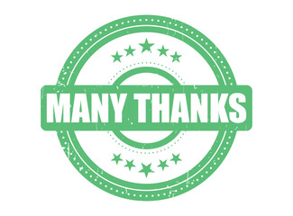 MANY THANKS Rubber Stamp Seal with a distressed texture and star accents, perfect for expressing gratitude and appreciation.