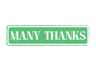 MANY THANKS Rubber Stamp Seal with a distressed texture, rectangular design for expressing gratitude and appreciation.