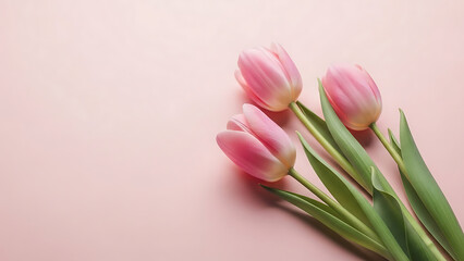 Beautiful pink tulips on soft pink background