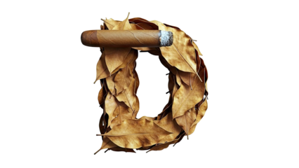 Letter D made of dried leaves with a cigar
