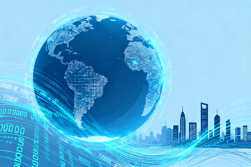 Digital globe with city skyline