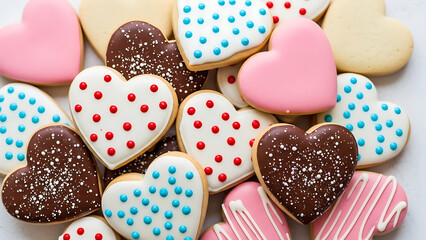 Colorful heart shaped cookies for valentine's day