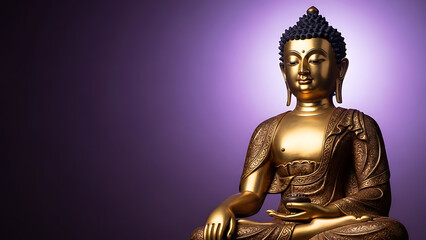 Golden buddha statue sitting in meditation pose