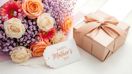 Beautiful flowers and gift box for mother's day