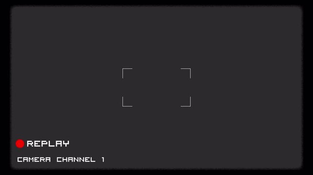 Camera Screen Recording Replay Overlay With Red Replay Sign Icon Dot Bottom Left Camera Channel One Text White Center Focus Frame Black Film Border On Transparent Background Alpha Channel